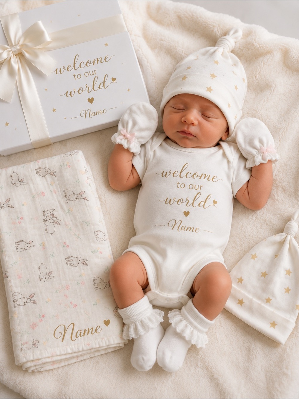 Welcome to Our World Cream Baby Matching Set
